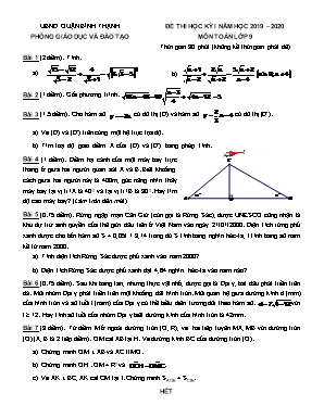 Đề thi học kỳ I môn Toán Lớp 9 - Năm học 2019-2020 - Phòng giáo dục và đào tạo Quận Bình Thạnh (Có đáp án)